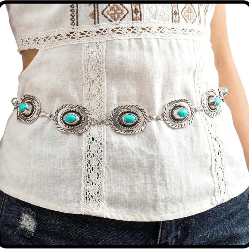 Western Turquoise Belt, Chain Belt New - Picture 4 of 5